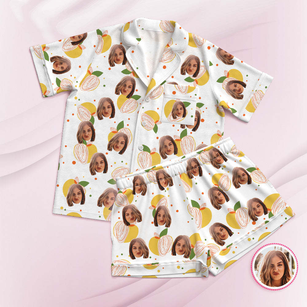 Kurzärmeliger Pyjama Mit Individuellem Gesicht, Personalisierte Foto-nachtwäsche, Zitronengeschenke - DePhotoBoxer