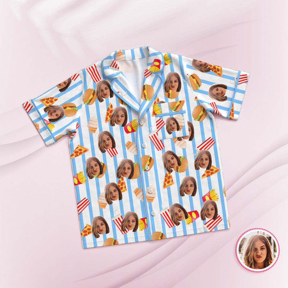 Kurzärmeliger Pyjama Mit Individuellem Gesicht, Personalisierte Foto-nachtwäsche, Fast-food-urlaubsgeschenke - DePhotoBoxer