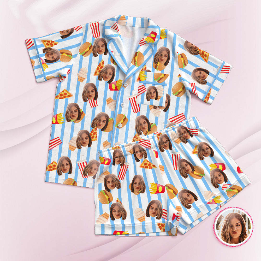 Kurzärmeliger Pyjama Mit Individuellem Gesicht, Personalisierte Foto-nachtwäsche, Fast-food-urlaubsgeschenke - DePhotoBoxer
