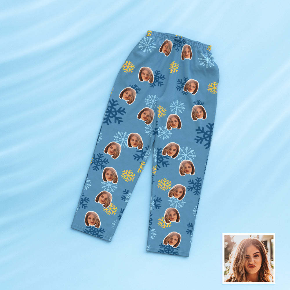 Benutzerdefinierter Gesichts-pyjama, Schlafanzug, Personalisiertes Foto, Blauer Pyjama, Schneeflocke, Geschenk Für Freunde - DePhotoBoxer