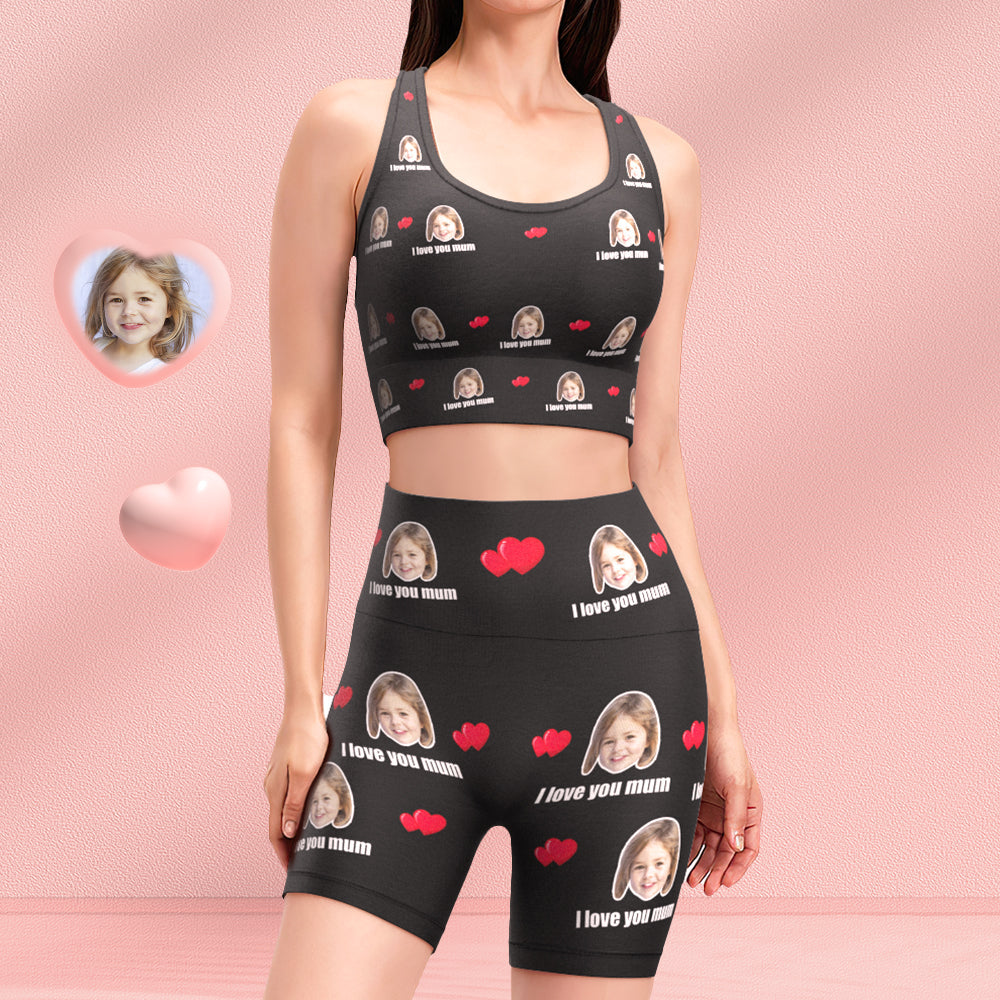 Benutzerdefinierte Gesicht Leggings und Tank Top schwarz Yoga Kleidung Anzug Muttertagsgeschenk - ich liebe dich Mama