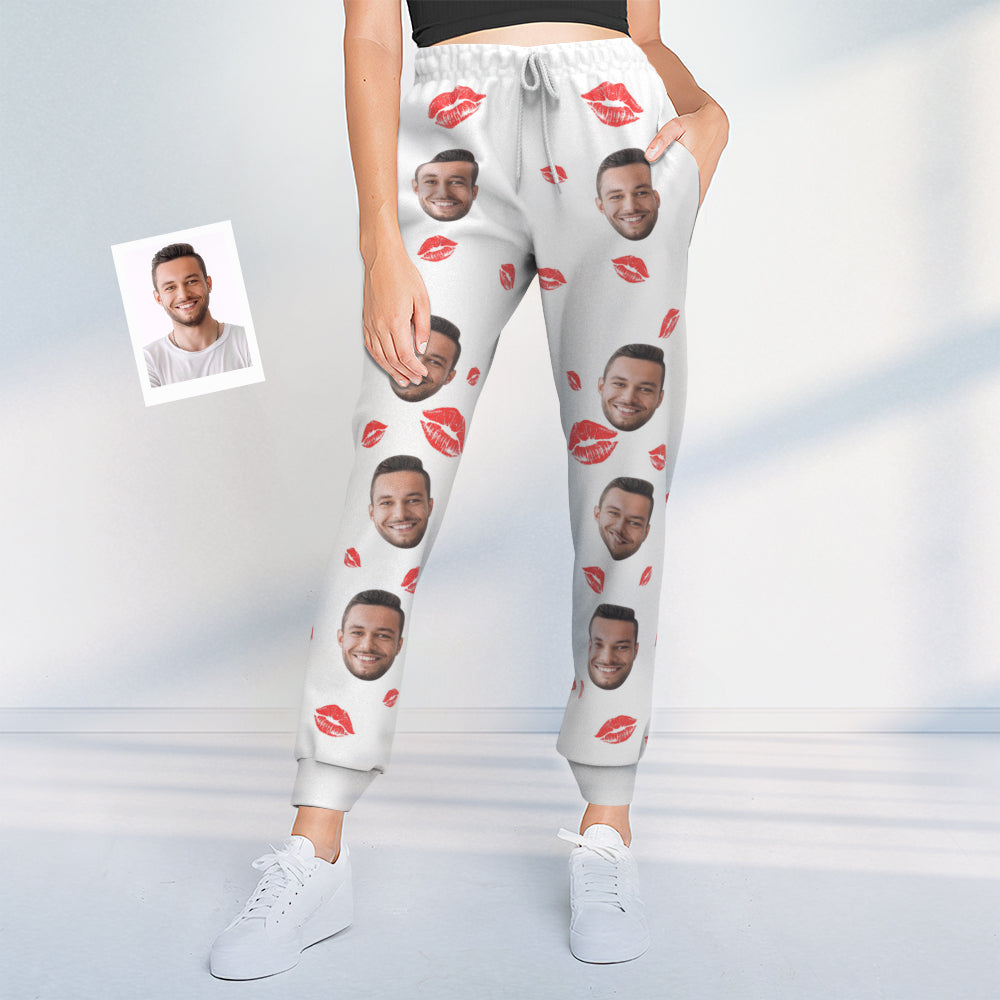 Benutzerdefinierte Gesicht Sweatpants Unisex Personalisierte Closed Bottom Casual Sweatpants Rote Lippen