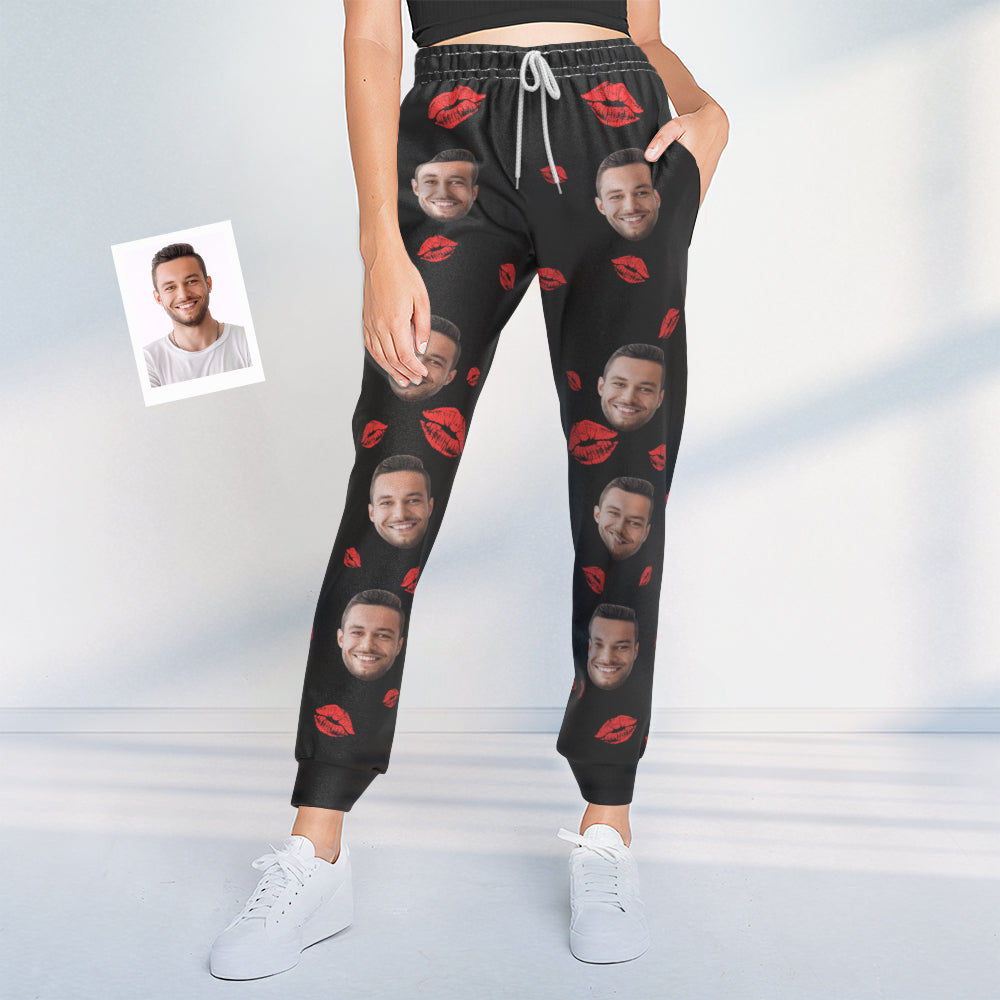 Benutzerdefinierte Gesicht Sweatpants Unisex Personalisierte Closed Bottom Casual Sweatpants Rote Lippen