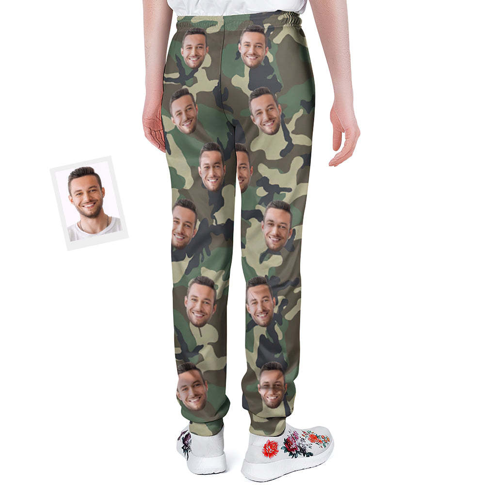 Benutzerdefinierte Gesicht Sweatpants Unisex Personalisierte Closed Bottom Joggers Camouflage Grün