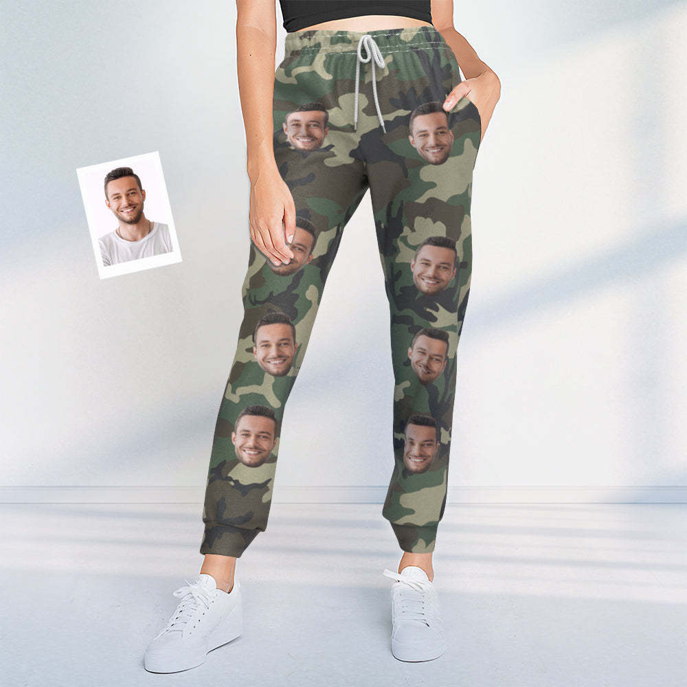 Benutzerdefinierte Gesicht Sweatpants Unisex Personalisierte Closed Bottom Joggers Camouflage Grün