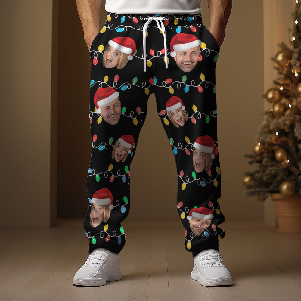 Benutzerdefinierte Gesichts-jogginghose, Personalisiertes Foto, Weihnachten, Familie, Weihnachten, Leds-golfhose Für Ihn - DePhotoBoxer