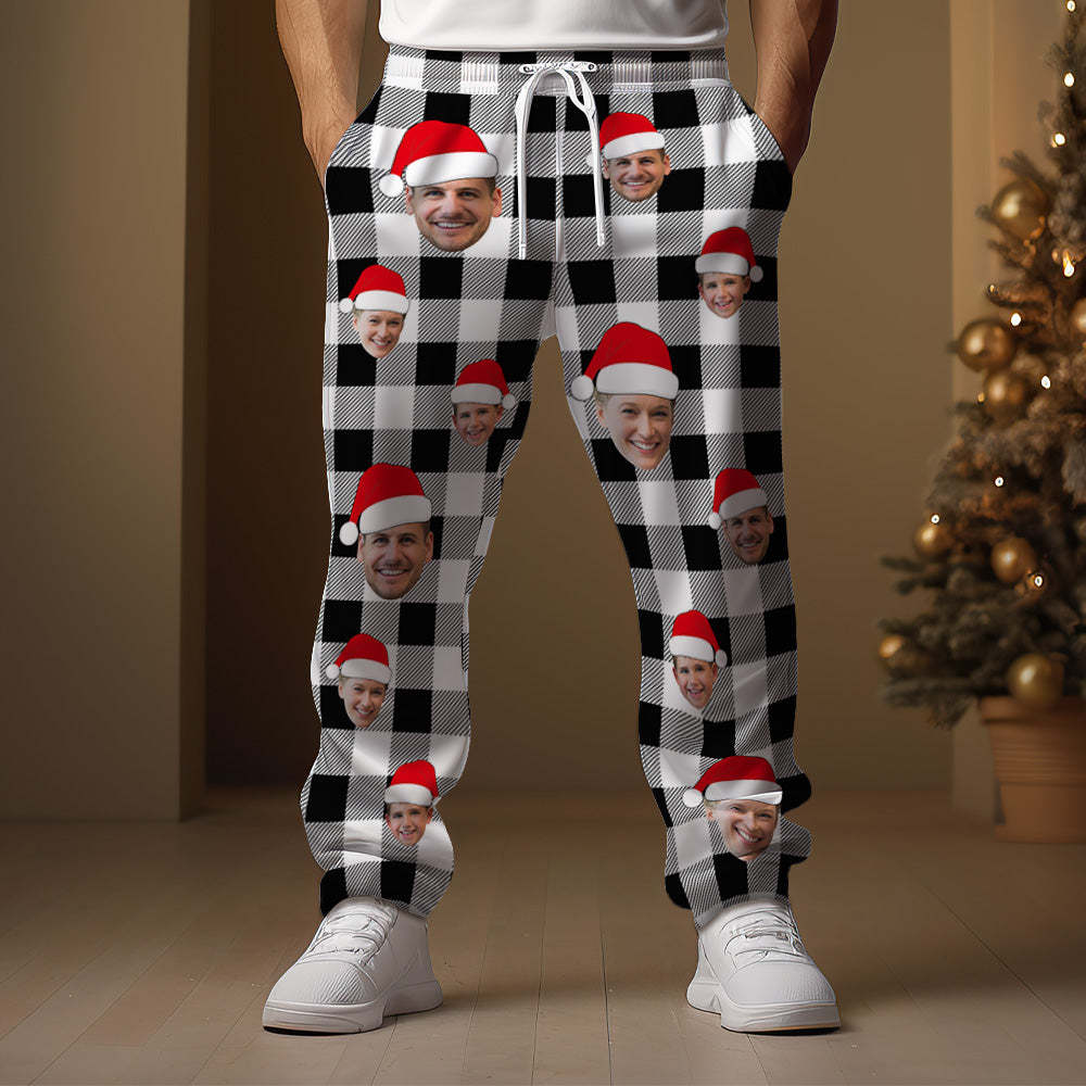 Benutzerdefinierte Gesichts-jogginghose, Personalisiertes Foto, Weihnachten, Familie, Büffelkarierte Golfhose Für Ihn - DePhotoBoxer