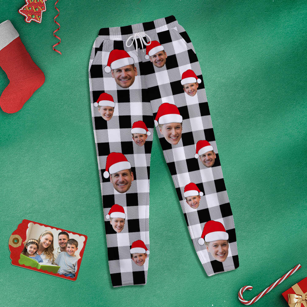 Benutzerdefinierte Gesichts-jogginghose, Personalisiertes Foto, Weihnachten, Familie, Büffelkarierte Golfhose Für Ihn - DePhotoBoxer