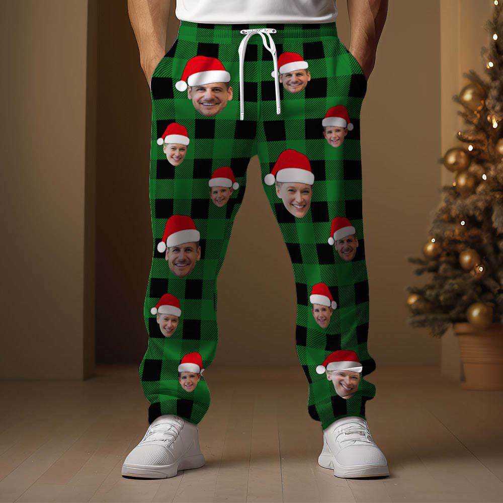 Benutzerdefinierte Gesichts-jogginghose, Personalisiertes Foto, Weihnachten, Familie, Büffelkarierte Golfhose Für Ihn - DePhotoBoxer