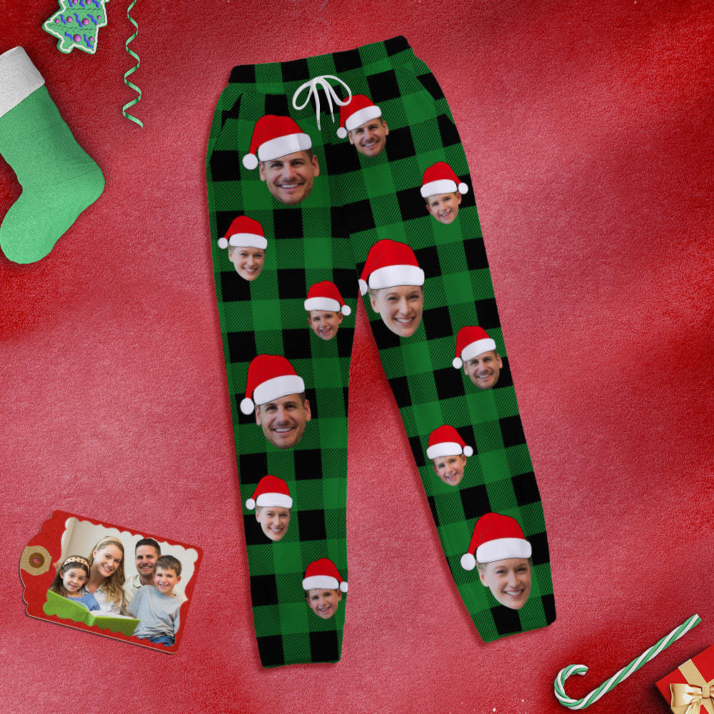 Benutzerdefinierte Gesichts-jogginghose, Personalisiertes Foto, Weihnachten, Familie, Büffelkarierte Golfhose Für Ihn - DePhotoBoxer