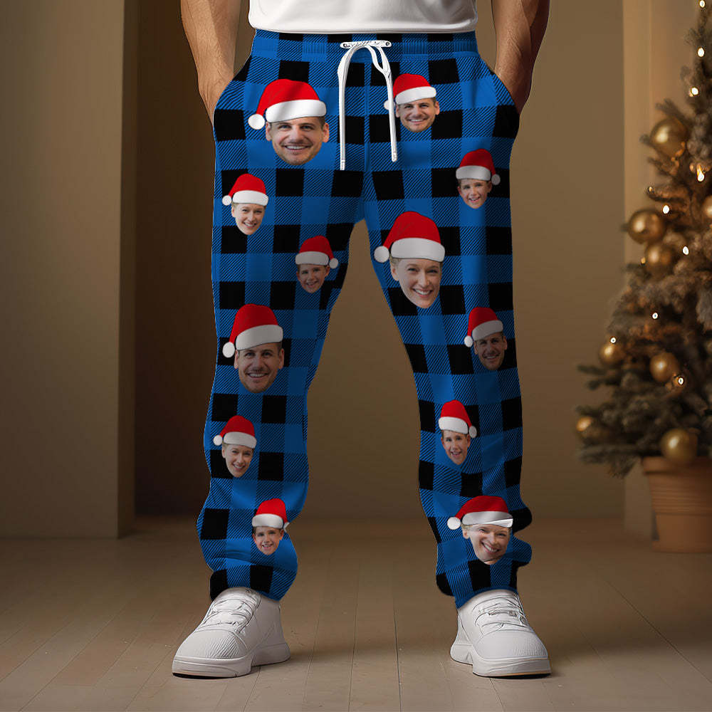 Benutzerdefinierte Gesichts-jogginghose, Personalisiertes Foto, Weihnachten, Familie, Büffelkarierte Golfhose Für Ihn - DePhotoBoxer