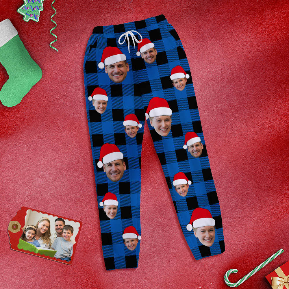 Benutzerdefinierte Gesichts-jogginghose, Personalisiertes Foto, Weihnachten, Familie, Büffelkarierte Golfhose Für Ihn - DePhotoBoxer