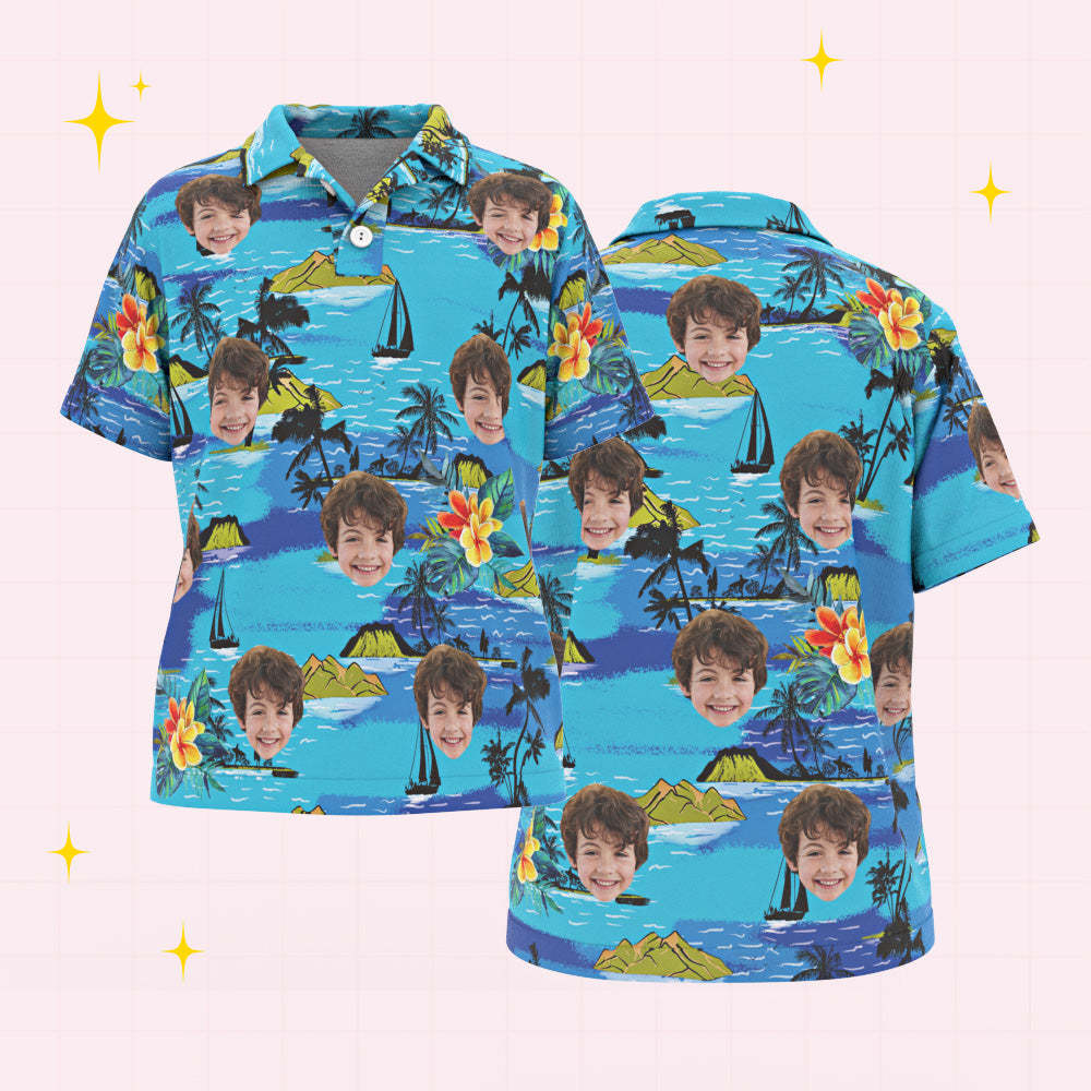 Benutzerdefinierte Gesichts-poloshirts Für Kinder, Personalisiertes Foto-shirt Im Hawaiianischen Stil, Vice City - DePhotoBoxer