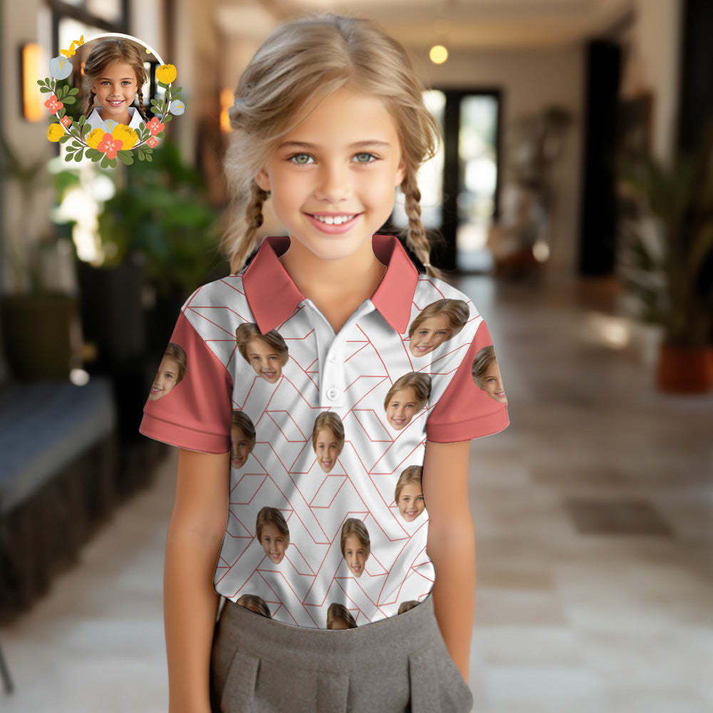 Poloshirts Für Kinder Mit Individuellem Gesicht, Personalisiertes Fotoshirt, Rot Kariert - DePhotoBoxer