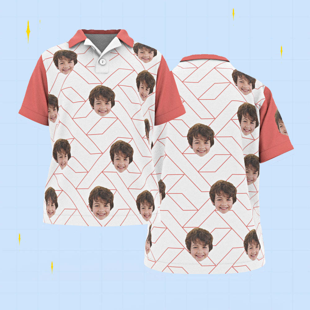 Poloshirts Für Kinder Mit Individuellem Gesicht, Personalisiertes Fotoshirt, Rot Kariert - DePhotoBoxer