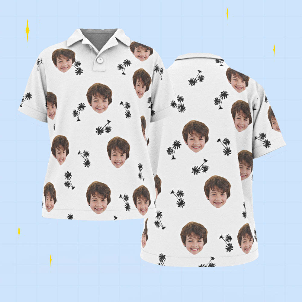Benutzerdefiniertes Gesicht Kinder-poloshirts, Personalisiertes Foto-shirt, Kokosnussbäume - DePhotoBoxer