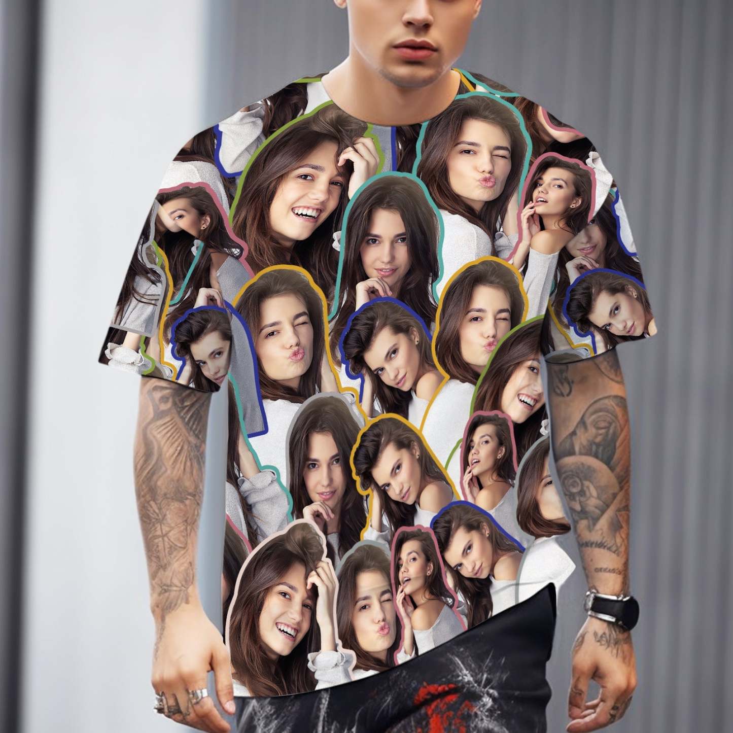 Benutzerdefiniertes Foto-all-over-print-t-shirt Mit 5 Fotos, Unisex-t-shirt Als Geschenk - DePhotoBoxer