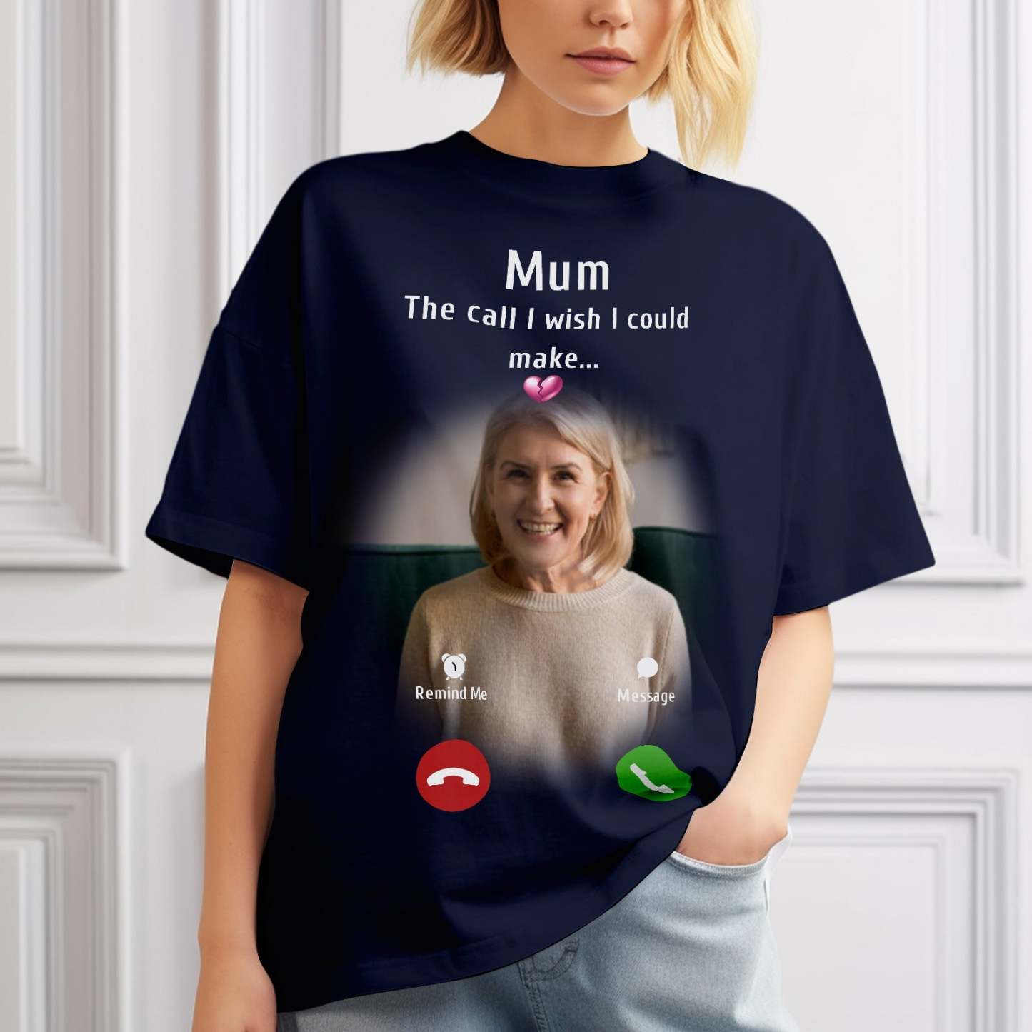 Individuelles Foto-gedenk-mutter-t-shirt, Erinnerungsgeschenk-idee, Personalisiertes T-shirt „the Call I Wish I Could Make“. - DePhotoBoxer