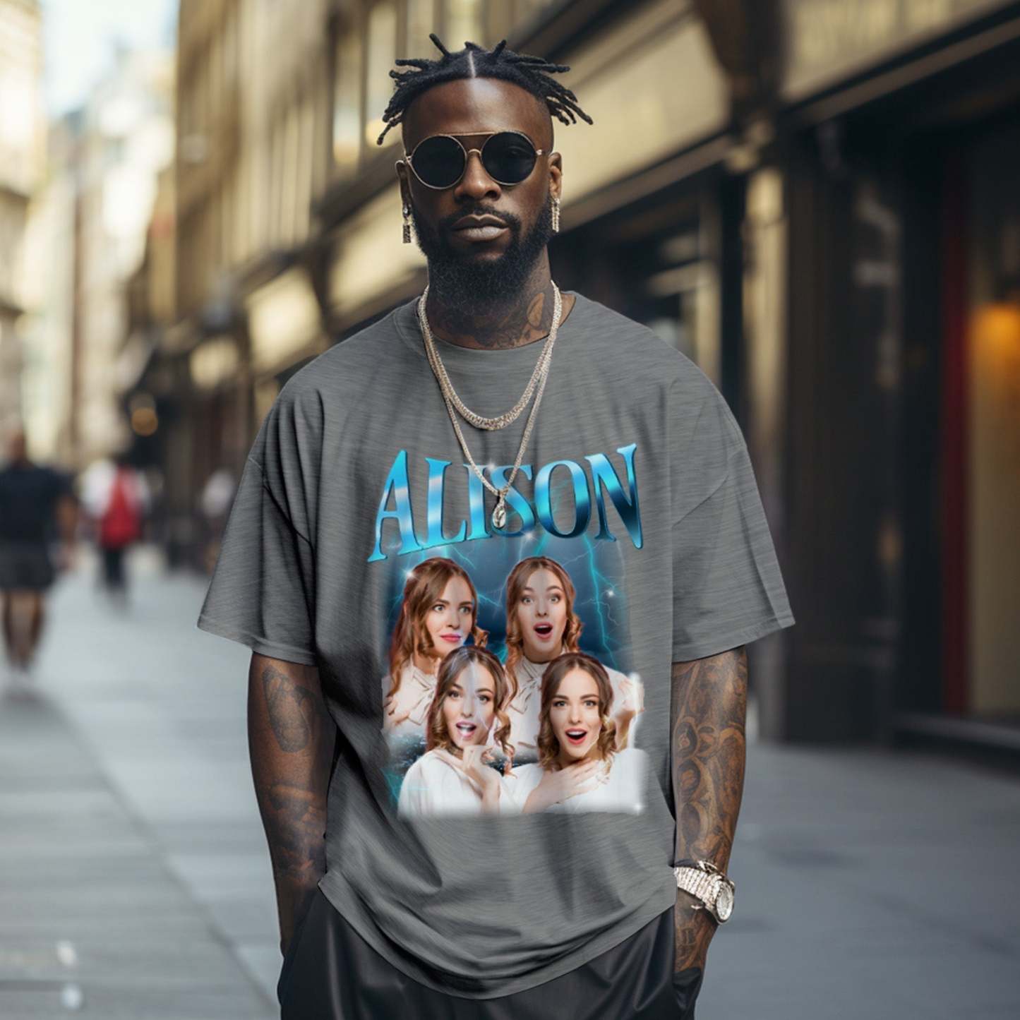 Individuelles Blitz-retro-t-shirt Mit Foto Und Namen, Besonderes Geschenk Für Paare - DePhotoBoxer