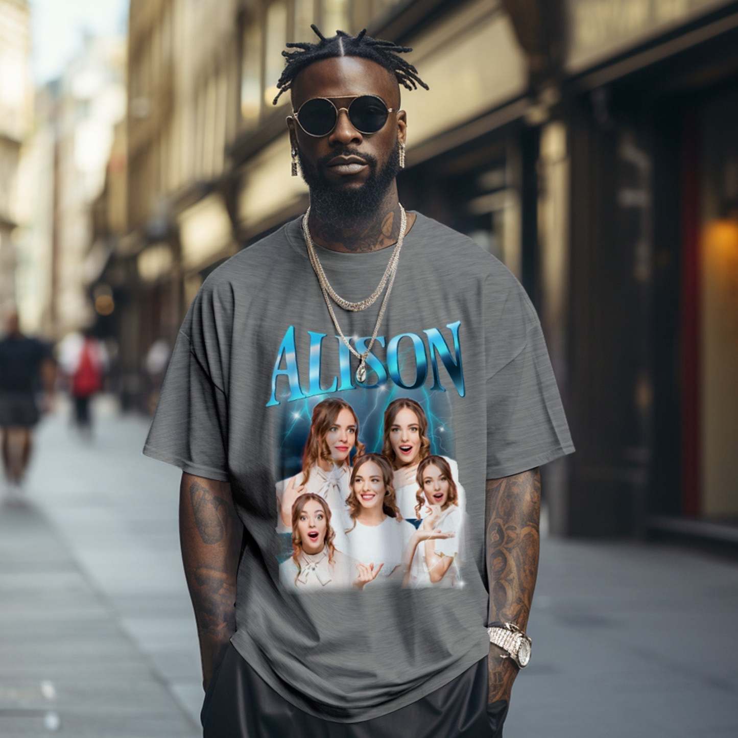 Individuelles Blitz-retro-t-shirt Mit Foto Und Namen, Besonderes Geschenk Für Paare - DePhotoBoxer