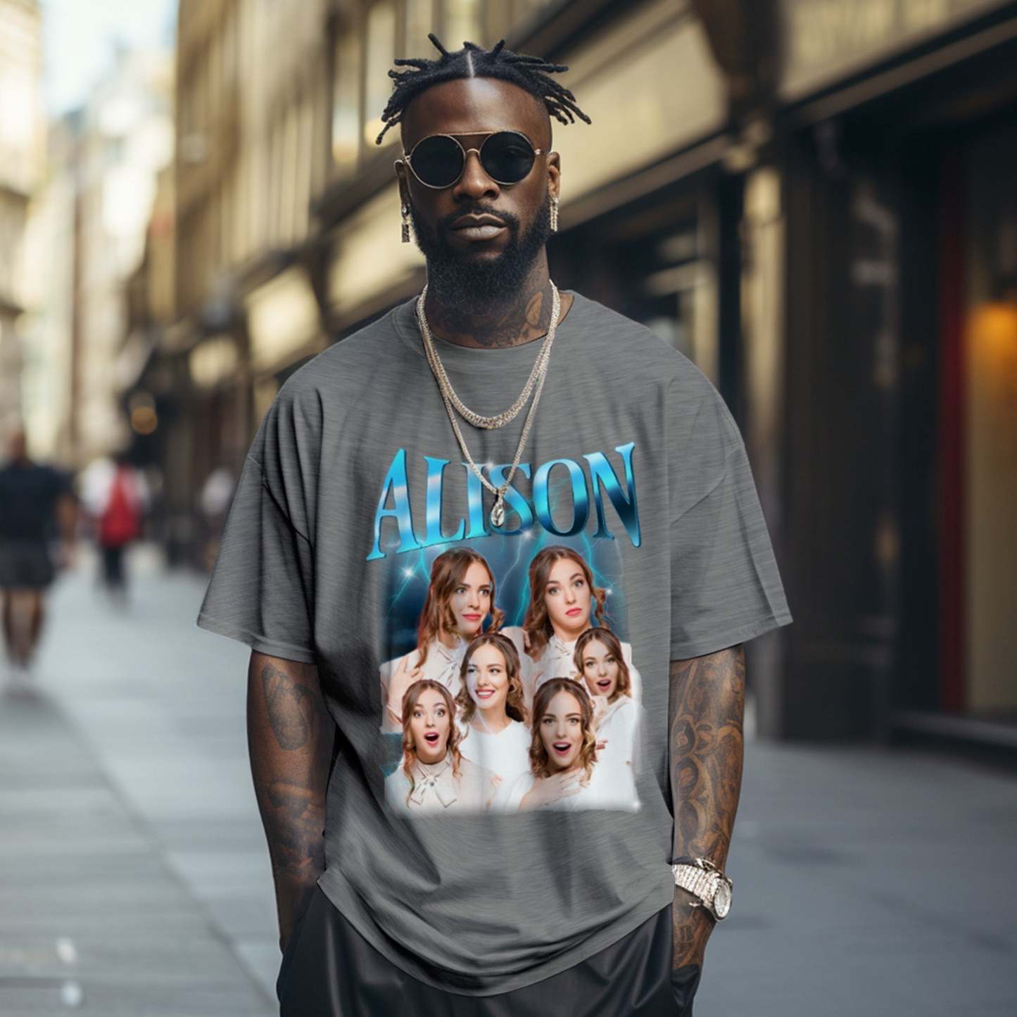 Individuelles Blitz-retro-t-shirt Mit Foto Und Namen, Besonderes Geschenk Für Paare - DePhotoBoxer