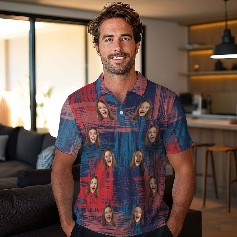 Benutzerdefinierte Personalisierte Polo-shirts, Individuelles Herren-gesichts-polo-shirt, Kurzärmeliges Buntes Golf-shirt, Geschenk Für Ihn - DePhotoBoxer