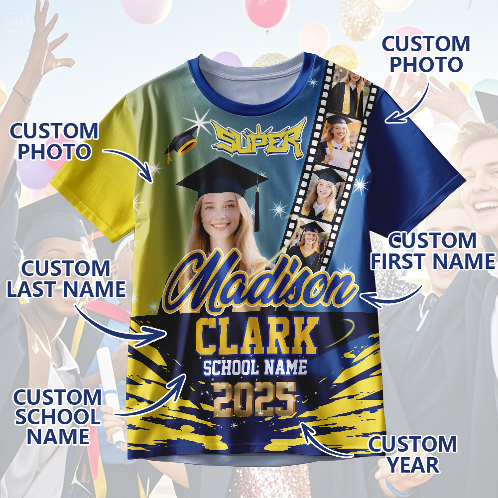 Benutzerdefinierte Graduierung T-shirts Personalisierte All Over Print Shirt Mit Foto Graduierung Party Geschenk - DePhotoBoxer
