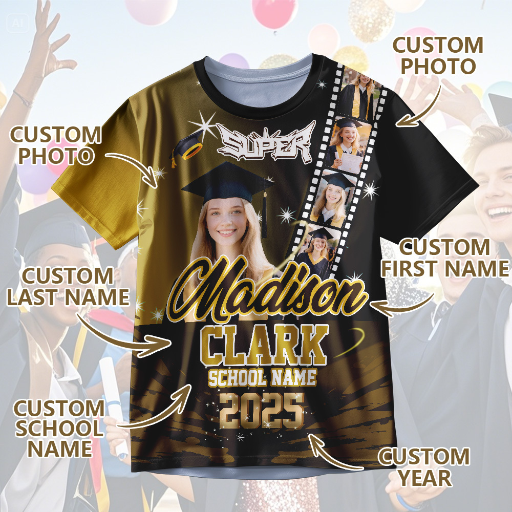Benutzerdefinierte Graduierung T-shirts Personalisierte All Over Print Shirt Mit Foto Graduierung Party Geschenk - DePhotoBoxer
