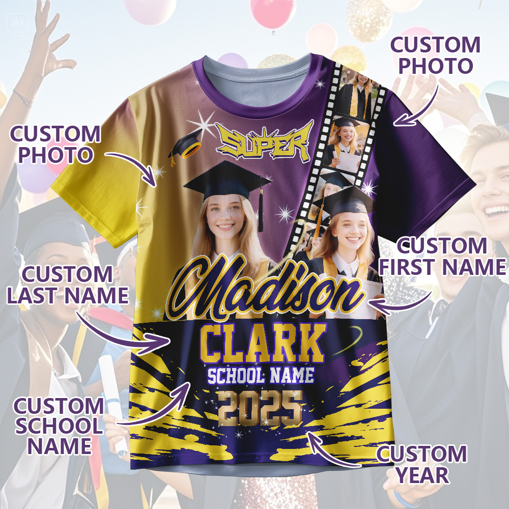 Benutzerdefinierte Graduierung T-shirts Personalisierte All Over Print Shirt Mit Foto Graduierung Party Geschenk - DePhotoBoxer