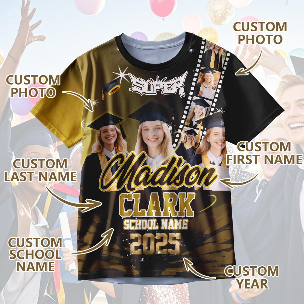 Benutzerdefinierte Graduierung T-shirts Personalisierte All Over Print Shirt Mit Foto Graduierung Party Geschenk - DePhotoBoxer