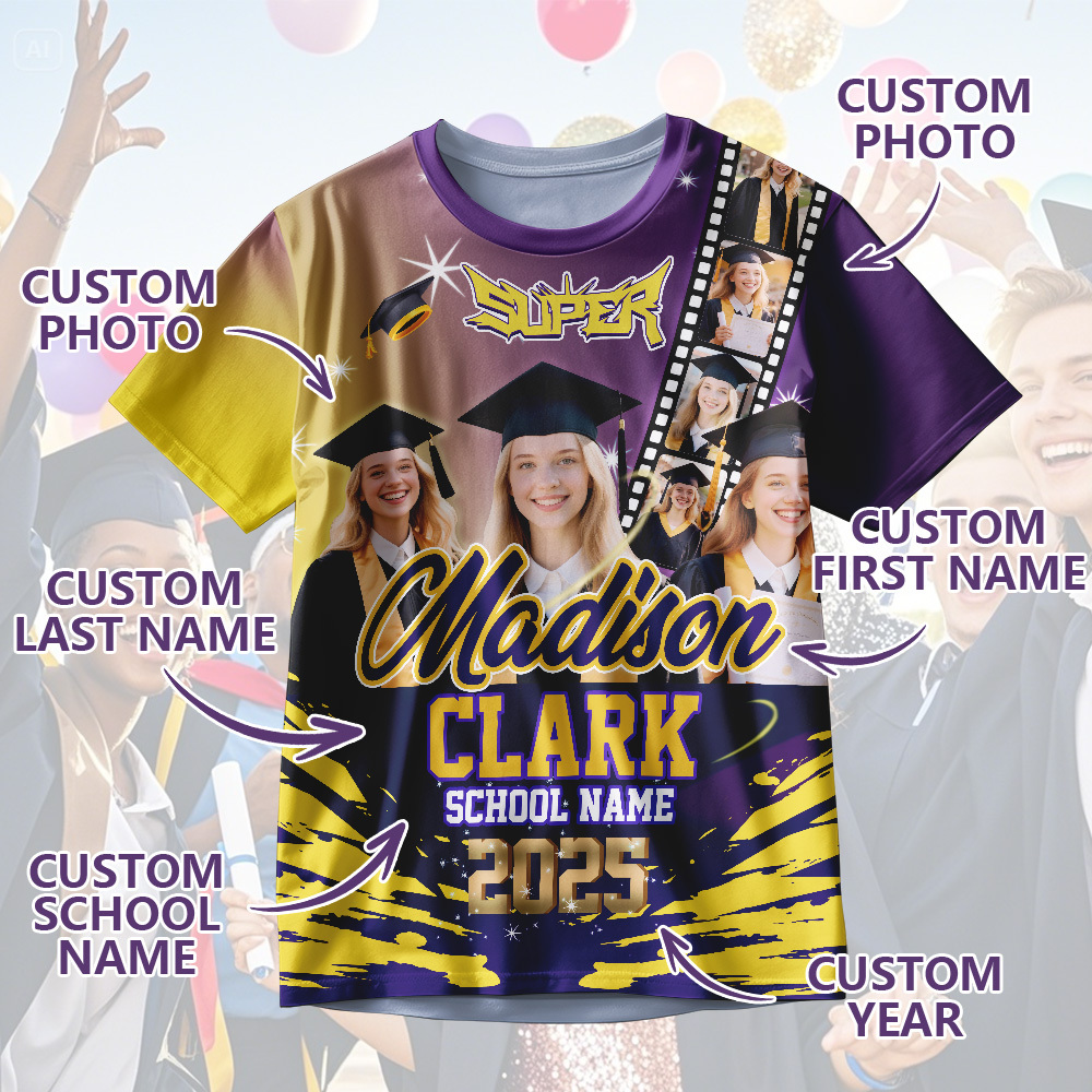 Benutzerdefinierte Graduierung T-shirts Personalisierte All Over Print Shirt Mit Foto Graduierung Party Geschenk - DePhotoBoxer