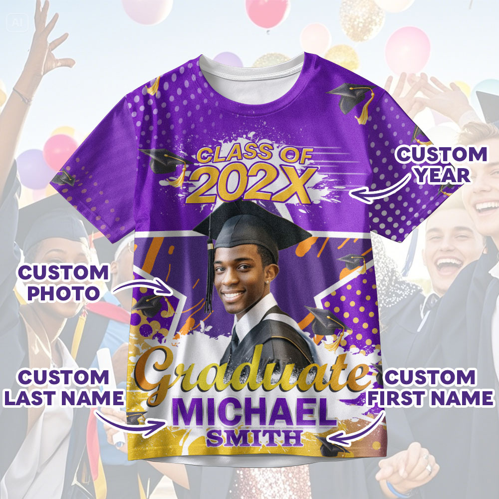 Personalisiertes 3d-abschluss-t-shirt Mit Personalisiertem Namen Und Jahr, Abschlussgeschenk Für Ihn - DePhotoBoxer