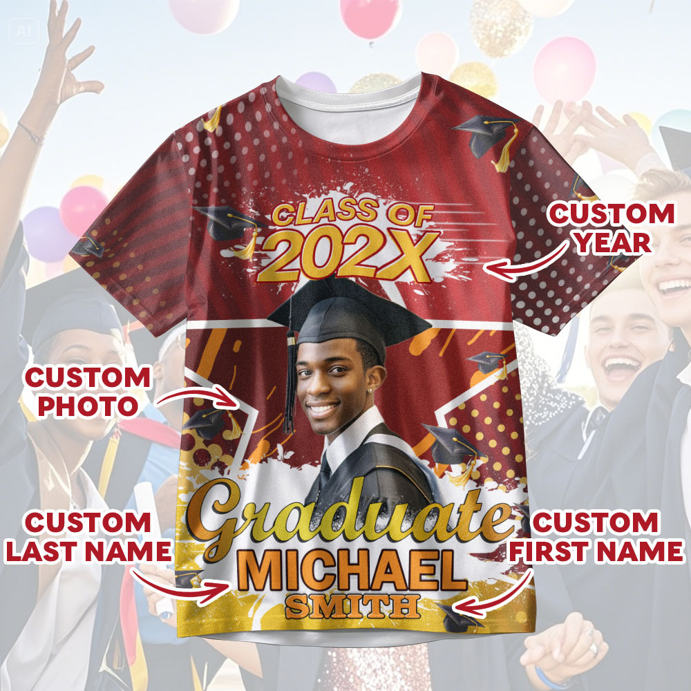 Personalisiertes 3d-abschluss-t-shirt Mit Personalisiertem Namen Und Jahr, Abschlussgeschenk Für Ihn - DePhotoBoxer