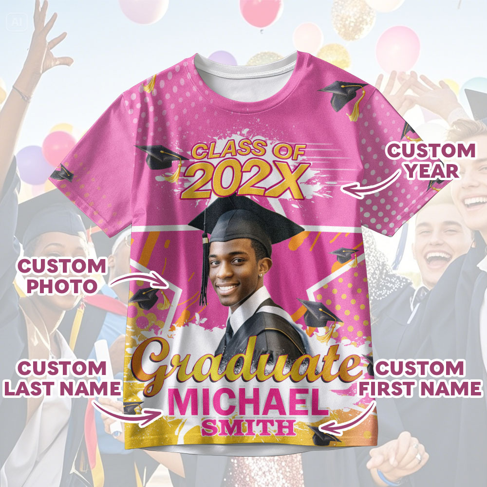 Personalisiertes 3d-abschluss-t-shirt Mit Personalisiertem Namen Und Jahr, Abschlussgeschenk Für Ihn - DePhotoBoxer