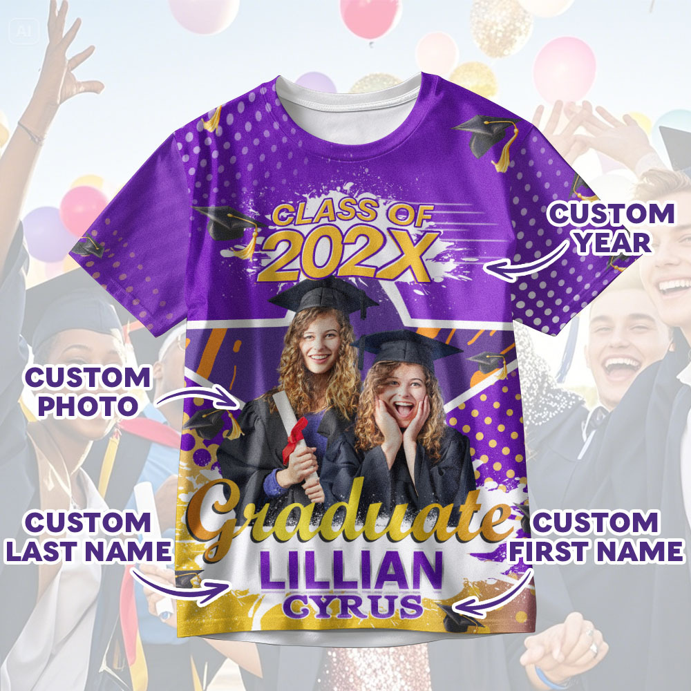Personalisiertes 3d-abschluss-t-shirt Mit Personalisiertem Namen Und Jahr, Abschlussgeschenk Für Ihn - DePhotoBoxer