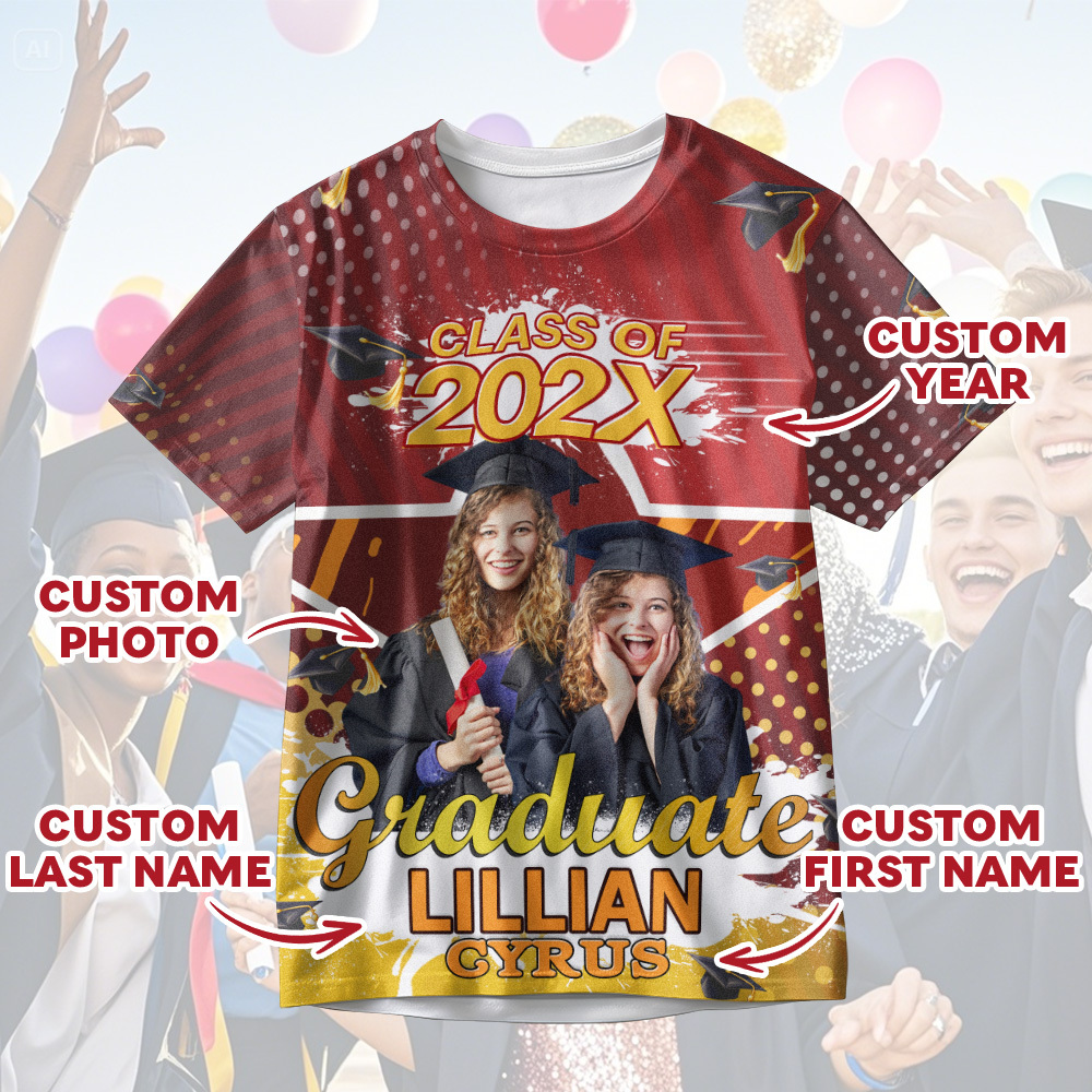 Personalisiertes 3d-abschluss-t-shirt Mit Personalisiertem Namen Und Jahr, Abschlussgeschenk Für Ihn - DePhotoBoxer