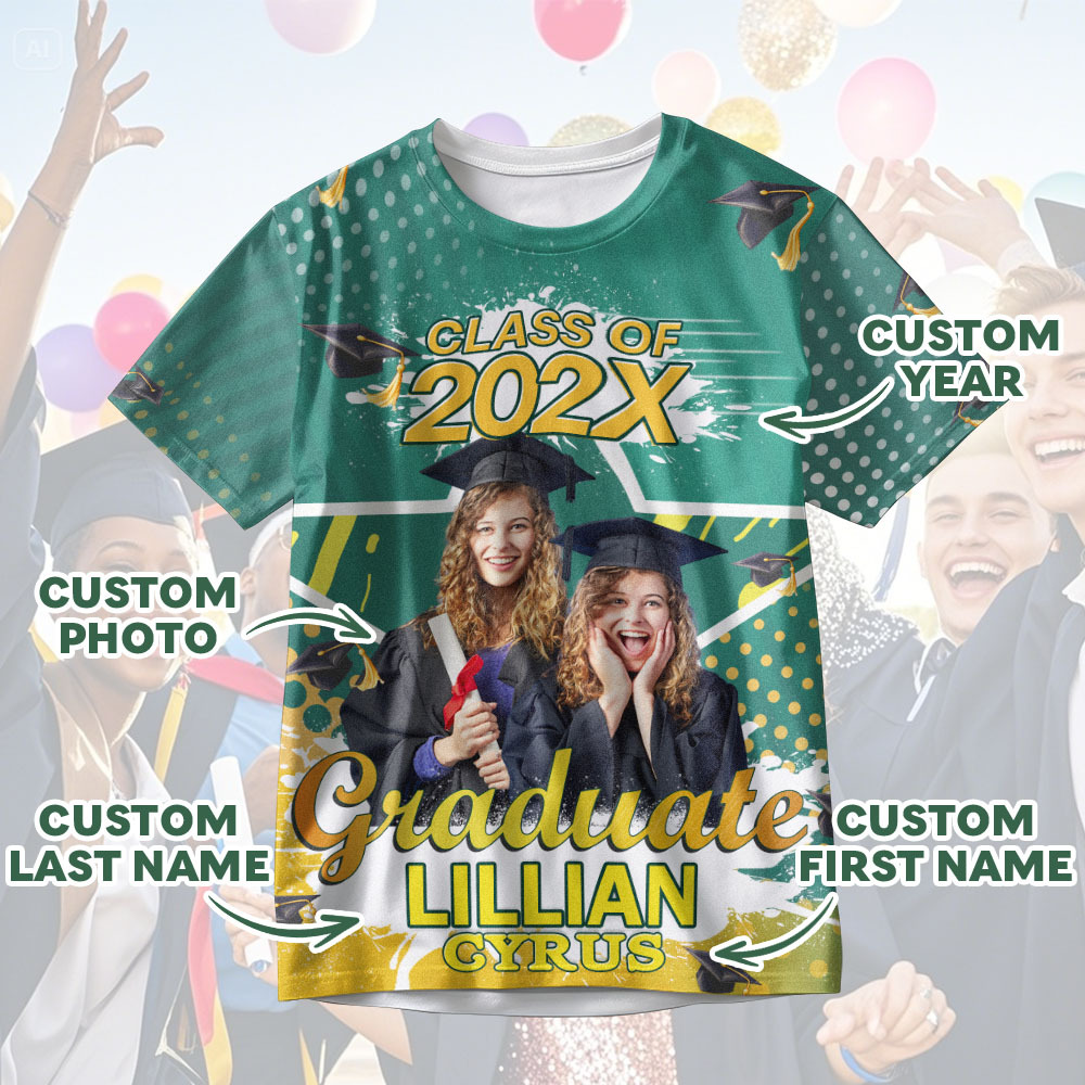 Personalisiertes 3d-abschluss-t-shirt Mit Personalisiertem Namen Und Jahr, Abschlussgeschenk Für Ihn - DePhotoBoxer