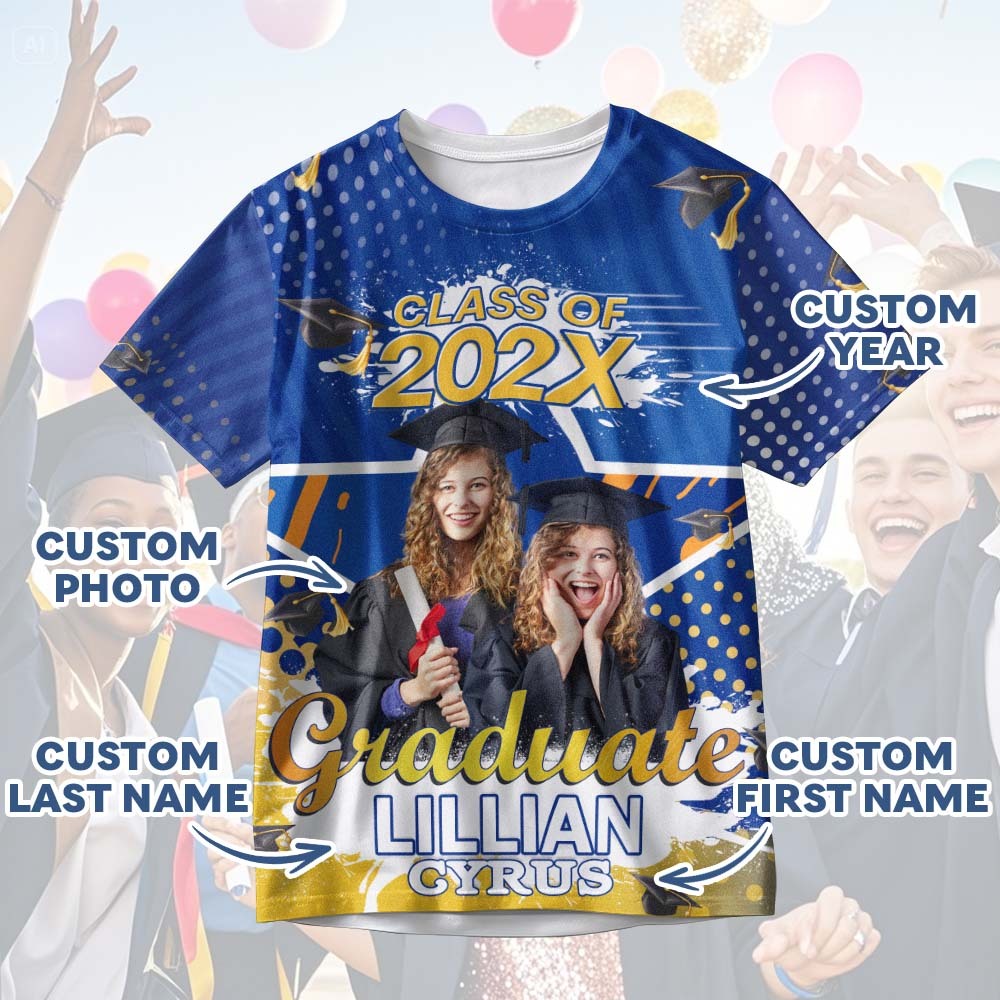 Personalisiertes 3d-abschluss-t-shirt Mit Personalisiertem Namen Und Jahr, Abschlussgeschenk Für Ihn - DePhotoBoxer