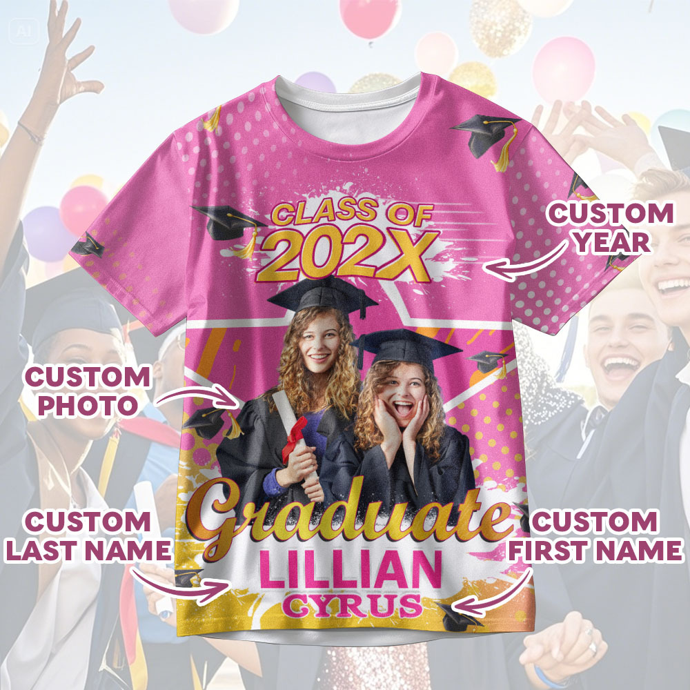 Personalisiertes 3d-abschluss-t-shirt Mit Personalisiertem Namen Und Jahr, Abschlussgeschenk Für Ihn - DePhotoBoxer