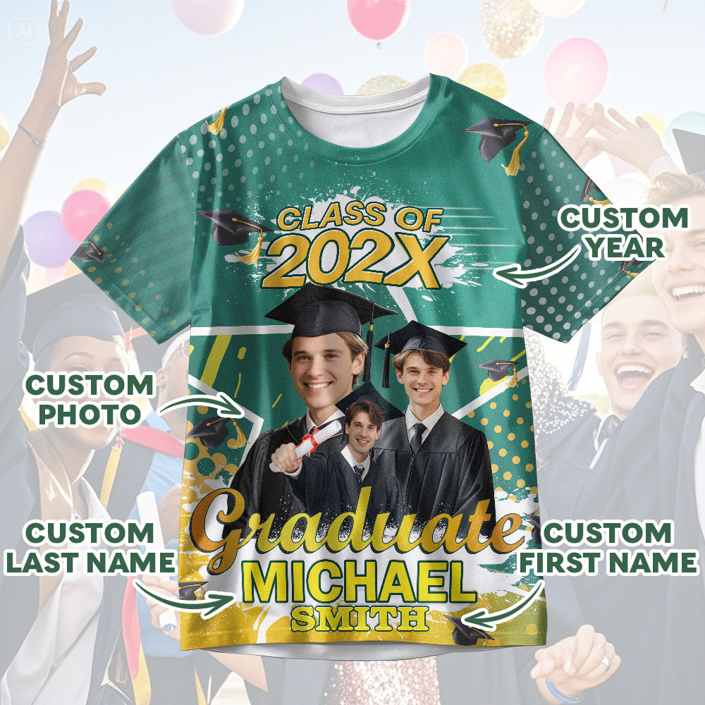 Personalisiertes 3d-abschluss-t-shirt Mit Personalisiertem Namen Und Jahr, Abschlussgeschenk Für Ihn - DePhotoBoxer