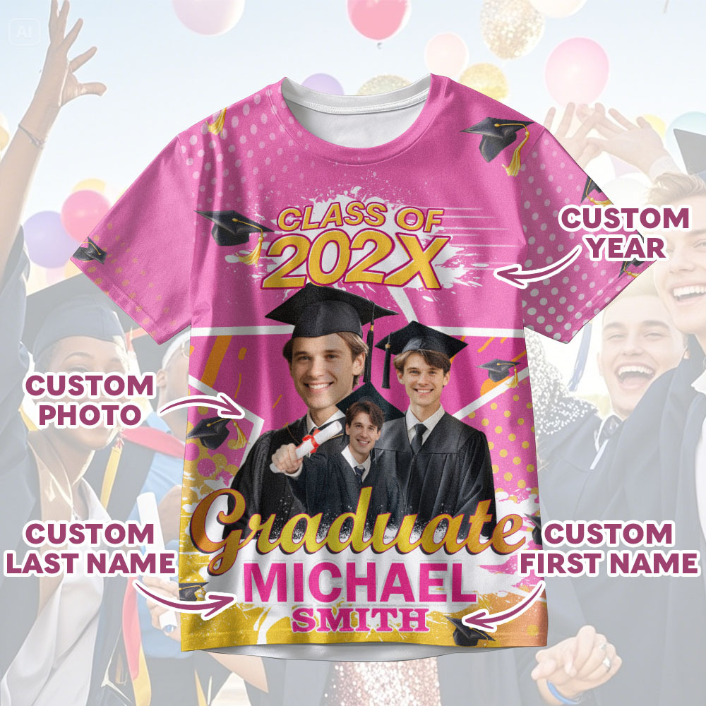 Personalisiertes 3d-abschluss-t-shirt Mit Personalisiertem Namen Und Jahr, Abschlussgeschenk Für Ihn - DePhotoBoxer