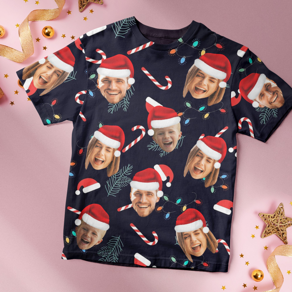 Personalisiertes T-shirt Mit Individuellem Foto, Led-weihnachtsmotiv, Unisex-t-shirts, Frohe Weihnachten - DePhotoBoxer