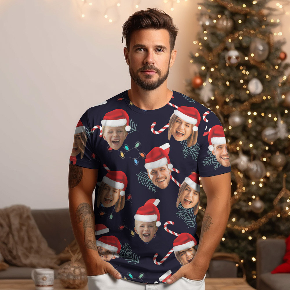 Personalisiertes T-shirt Mit Individuellem Foto, Led-weihnachtsmotiv, Unisex-t-shirts, Frohe Weihnachten - DePhotoBoxer