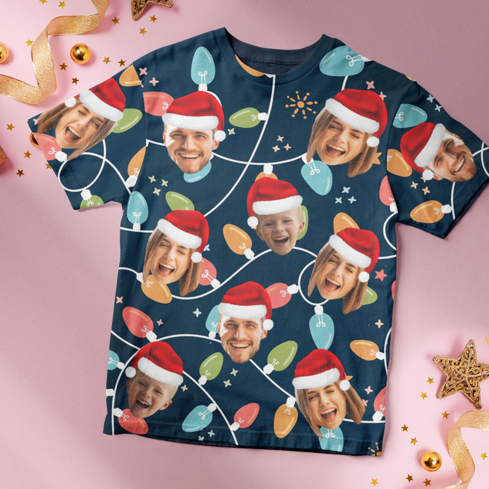 Personalisiertes T-shirt Mit Individuellem Foto, Led-weihnachtsmotiv, Unisex-t-shirts, Frohe Weihnachten - DePhotoBoxer