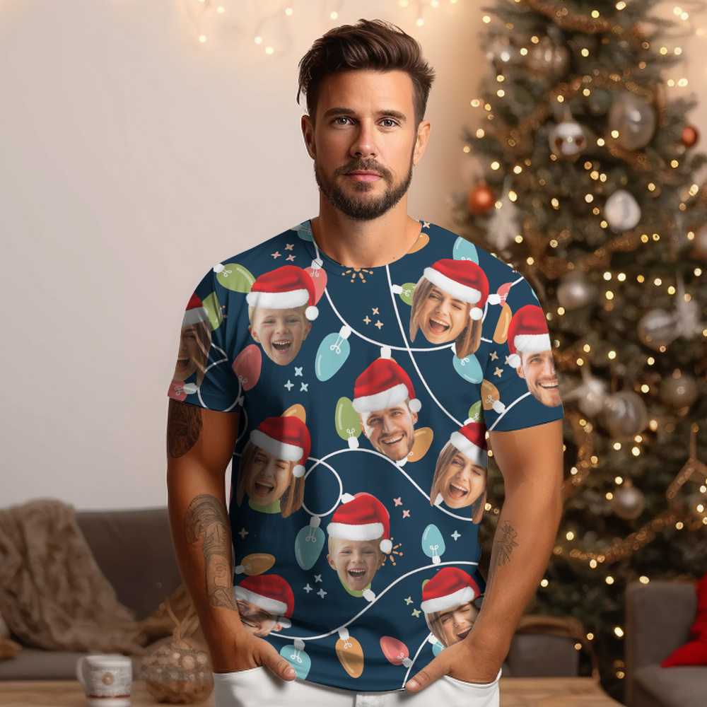 Personalisiertes T-shirt Mit Individuellem Foto, Led-weihnachtsmotiv, Unisex-t-shirts, Frohe Weihnachten - DePhotoBoxer