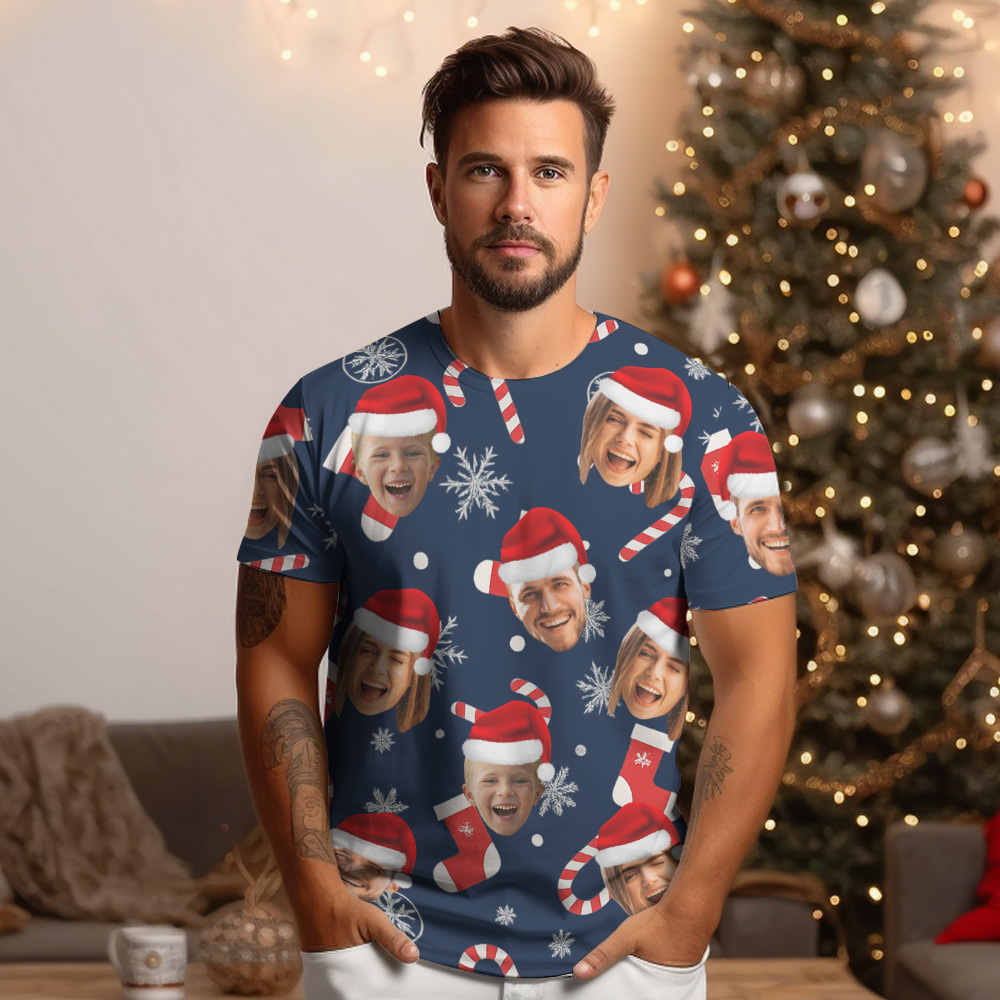 Personalisiertes T-shirt Mit Individuellem Foto, Led-weihnachtsmotiv, Unisex-t-shirts, Frohe Weihnachten - DePhotoBoxer