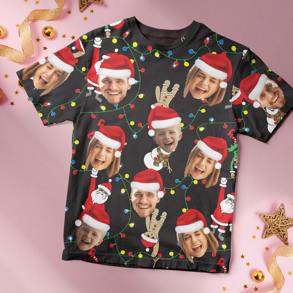Personalisiertes T-shirt Mit Individuellem Foto, Led-weihnachtsmotiv, Unisex-t-shirts, Frohe Weihnachten - DePhotoBoxer