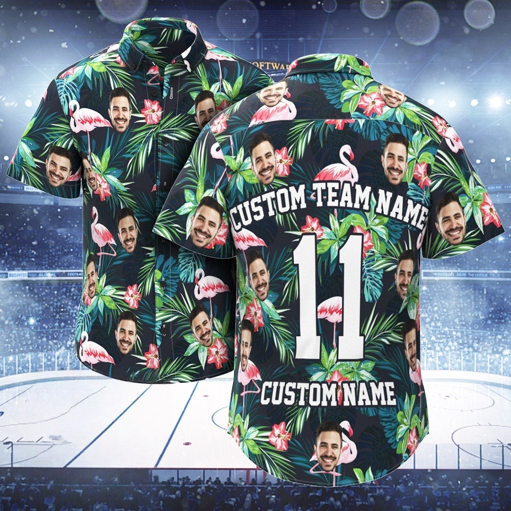Individuell Bedrucktes Hawaii-hemd Für Fans, Personalisiertes Gesicht Und Text, Hawaii-hemd, Geschenk Für Fans – Flamingo