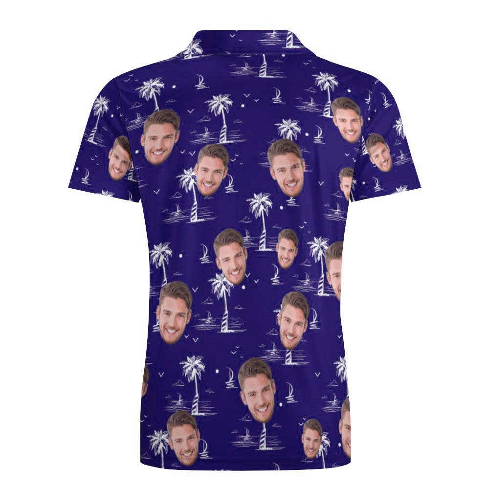 Personalisiertes Gesichts-poloshirt Für Männer, Kokosnussbaum-insel, Personalisierte Hawaiianische Golf-shirts - DePhotoBoxer