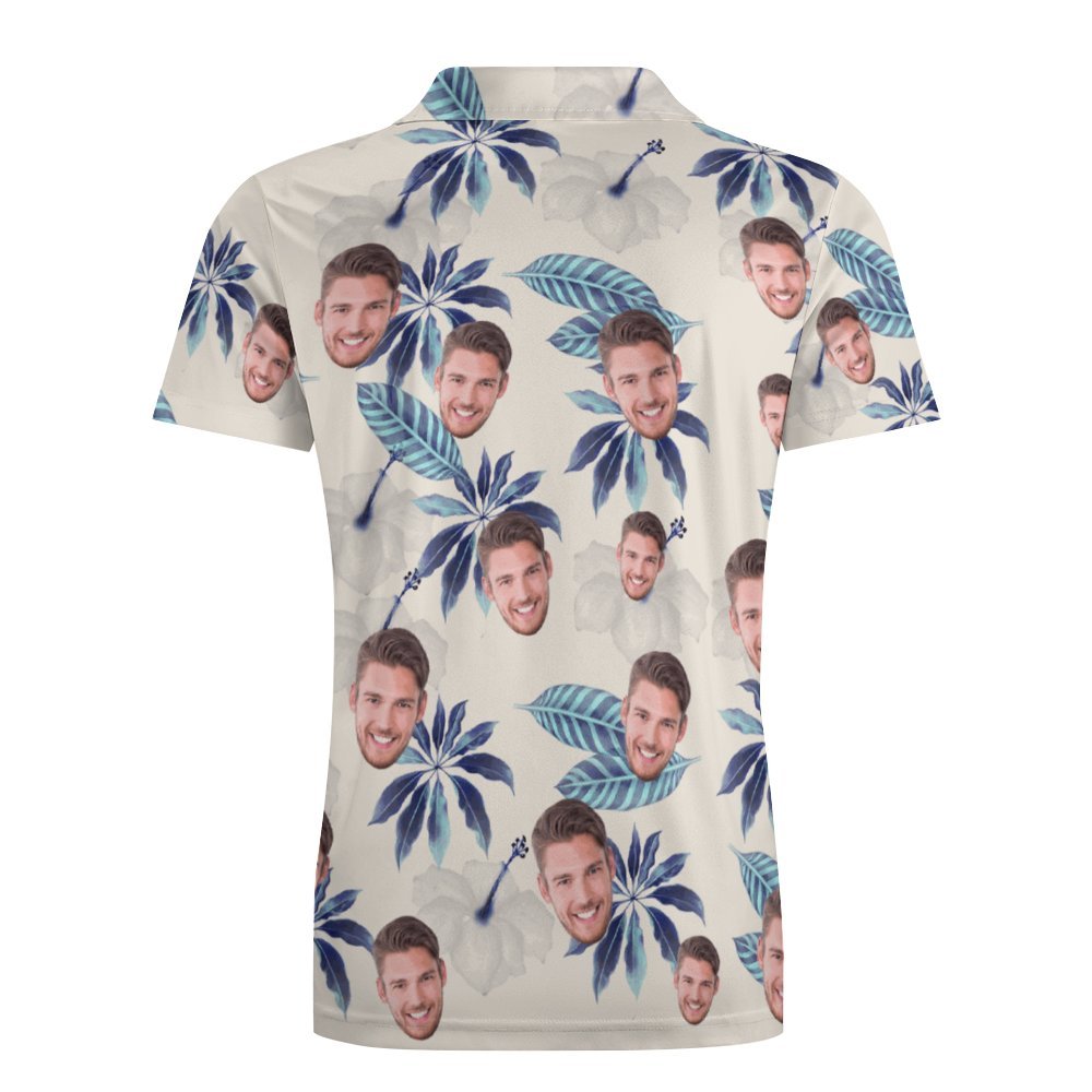 Benutzerdefiniertes Gesichts-poloshirt Für Männer, Blumen Und Blätter, Personalisierte Hawaiianische Golf-shirts - DePhotoBoxer